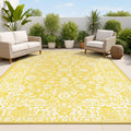 Weave Floral Indoor Outdoor Area Rug 4X6 Yellow/Cream, Tela Bohemian Textured for Backyard, Patio, Porch, Easy-Cleaning, High Traffic, Pet-Friendly, Non-Shedding (SMB100E-4)