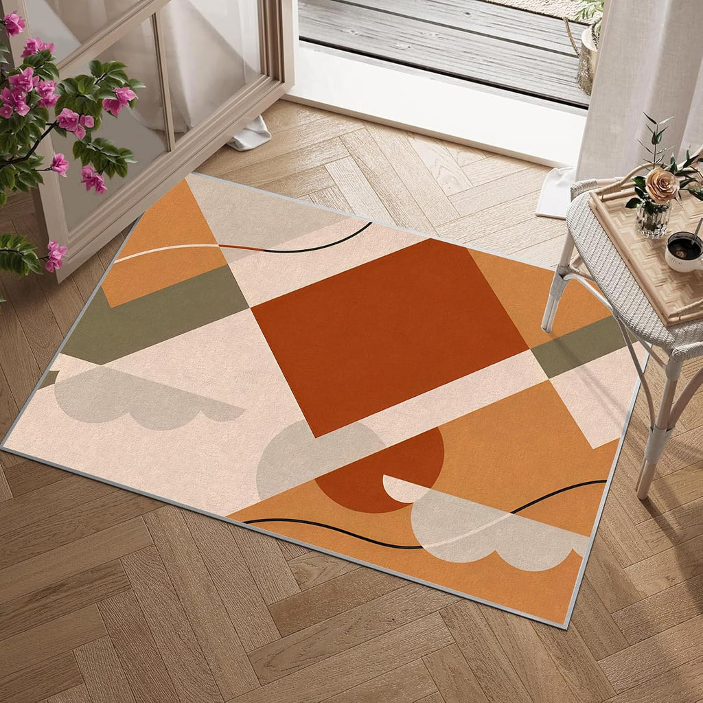 Modern Geometry Area Rug – Premium Low Pile Non-Slip Carpet for Living Room, Bedroom & Office – Abstract Patterns,Washable Contemporary Home Decor Rug Yellow