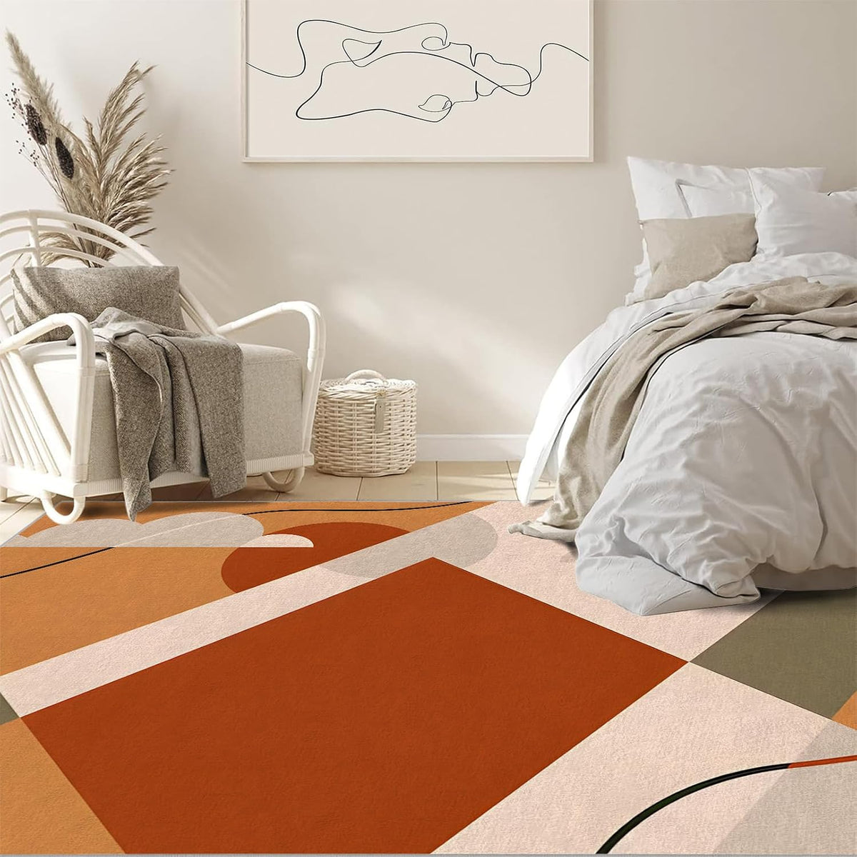 Modern Geometry Area Rug – Premium Low Pile Non-Slip Carpet for Living Room, Bedroom & Office – Abstract Patterns,Washable Contemporary Home Decor Rug Yellow