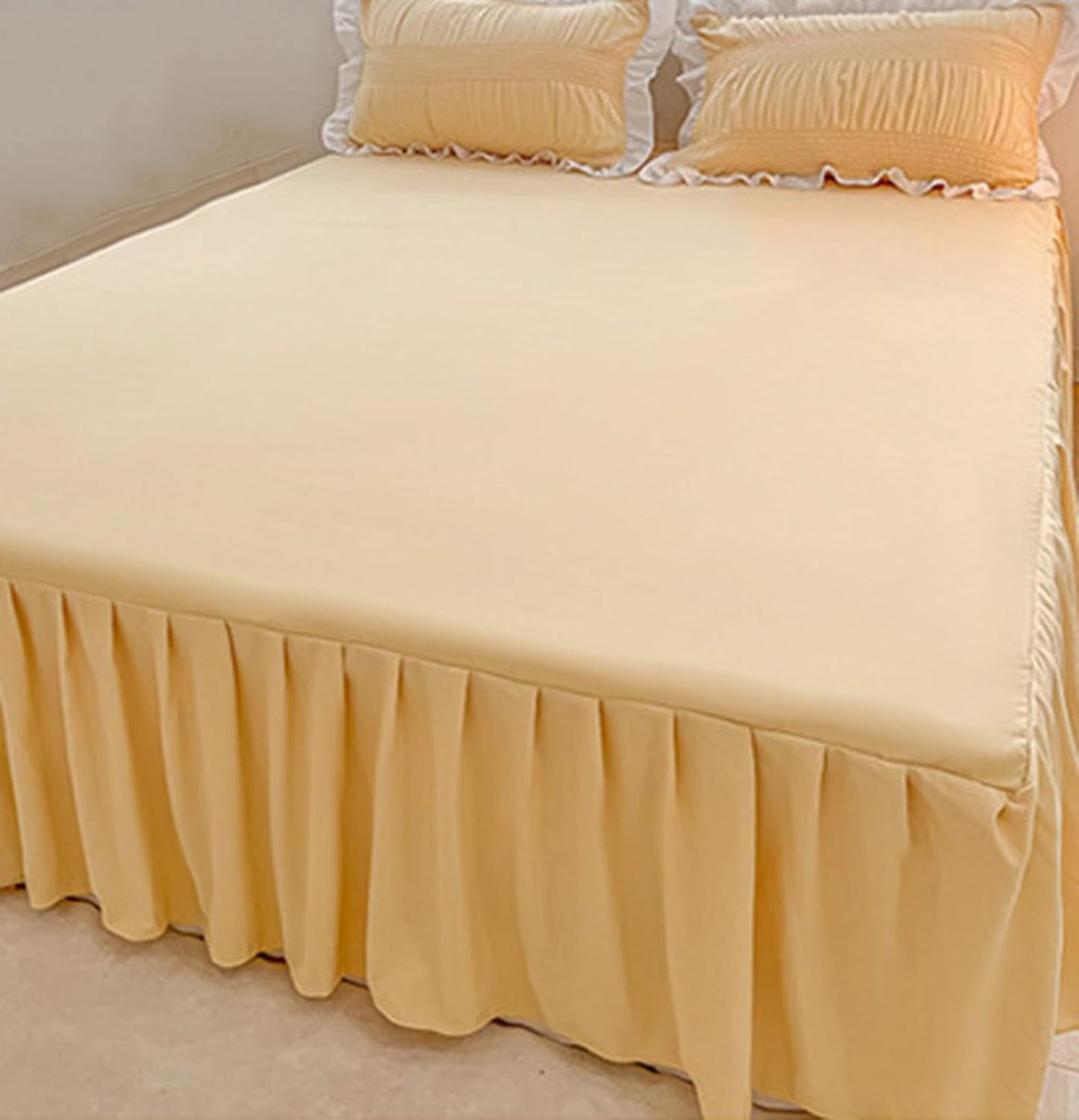 Elegant Solid Color Ruffled Bed Skirt with Sheet,Dust Ruffle Bedskirt 17.7" Long Drop,Queen