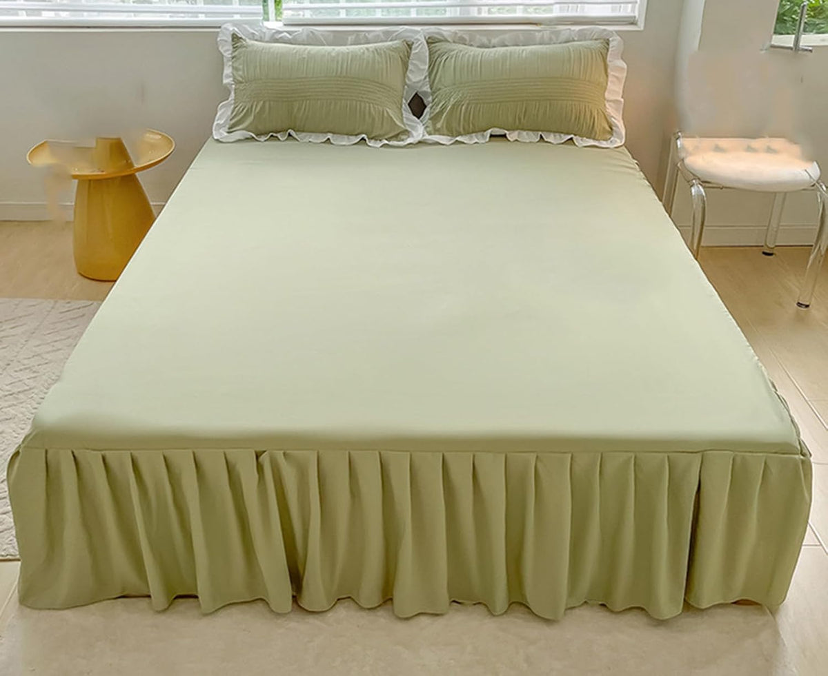 Elegant Solid Color Ruffled Bed Skirt with Sheet,Dust Ruffle Bedskirt 17.7" Long Drop,Queen