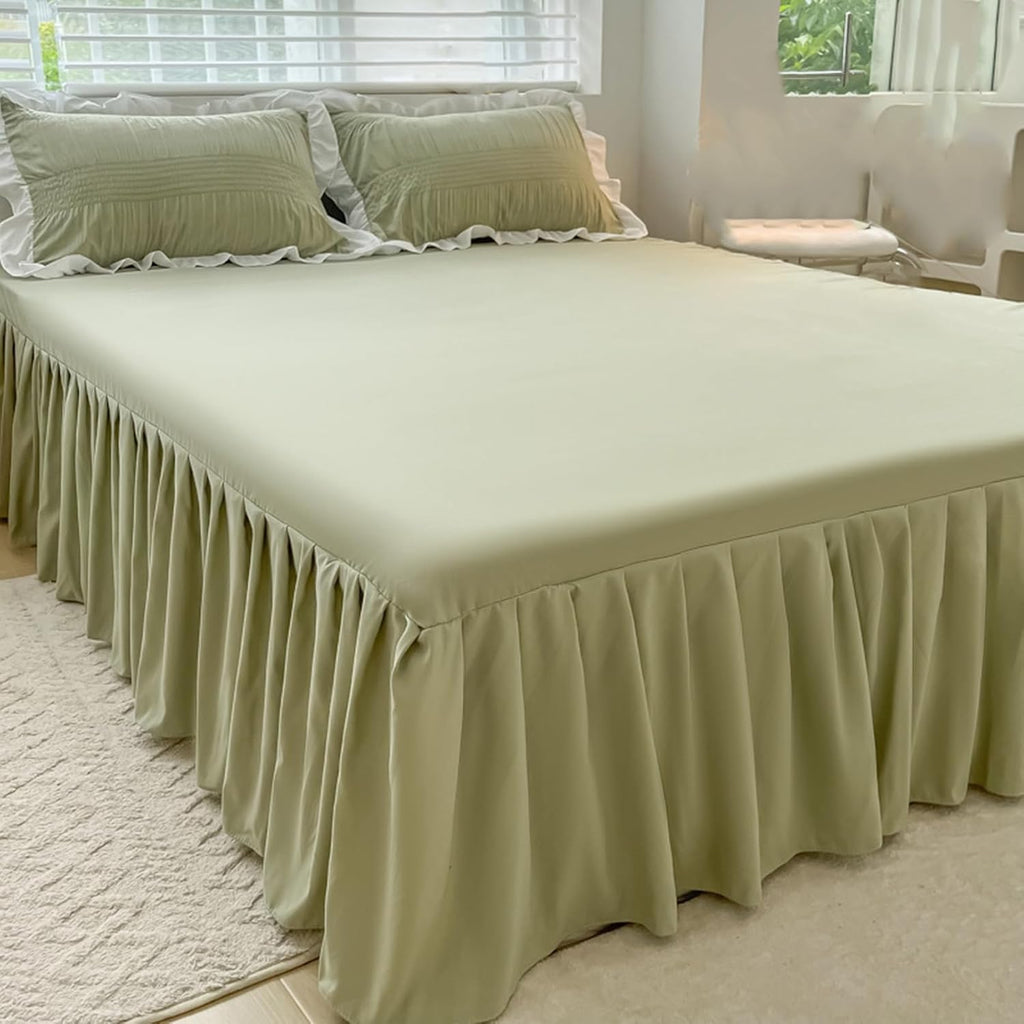 Elegant Solid Color Ruffled Bed Skirt with Sheet,Dust Ruffle Bedskirt 17.7" Long Drop,Queen