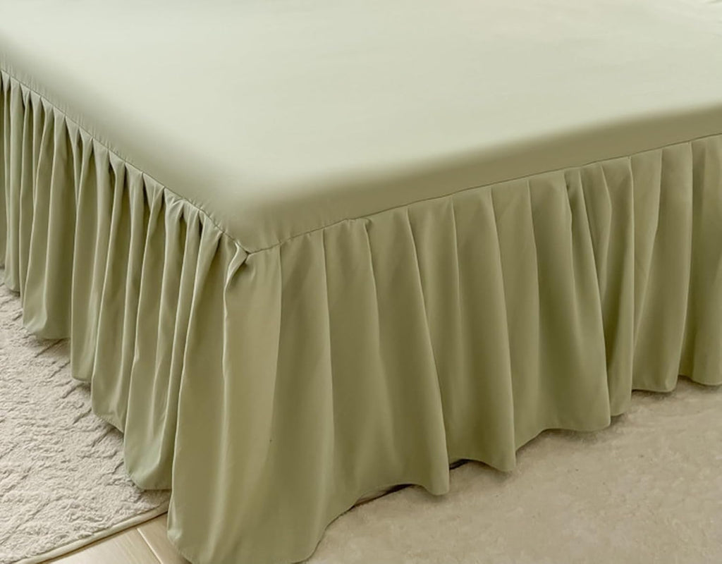 Elegant Solid Color Ruffled Bed Skirt with Sheet,Dust Ruffle Bedskirt 17.7" Long Drop,Queen