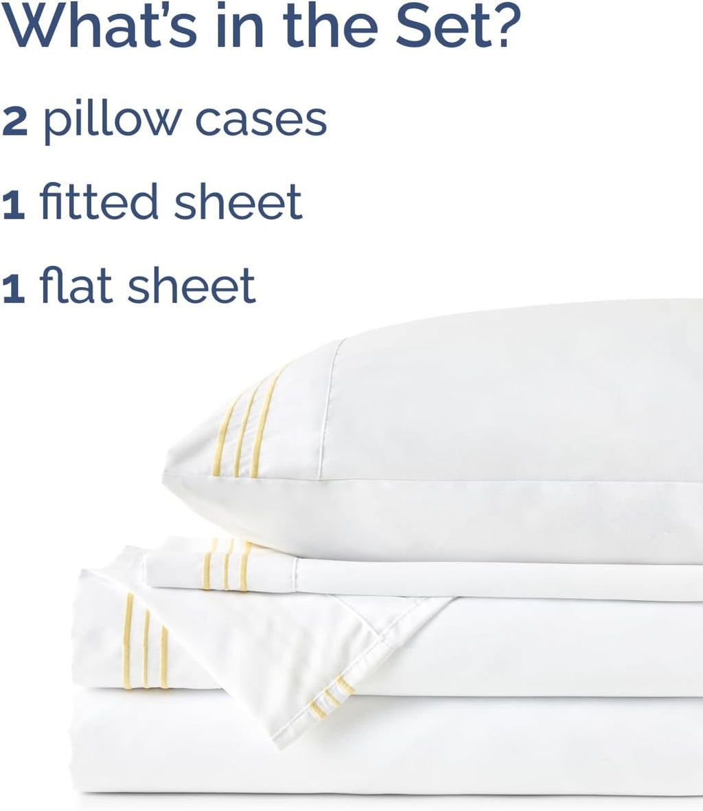 Extra Thick Heavyweight King Size, Embroidery Sheet Set - Butter Yellow