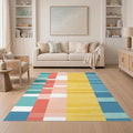 5'x7' Teal Geometric Patchwork Stripes Washable Area Rug