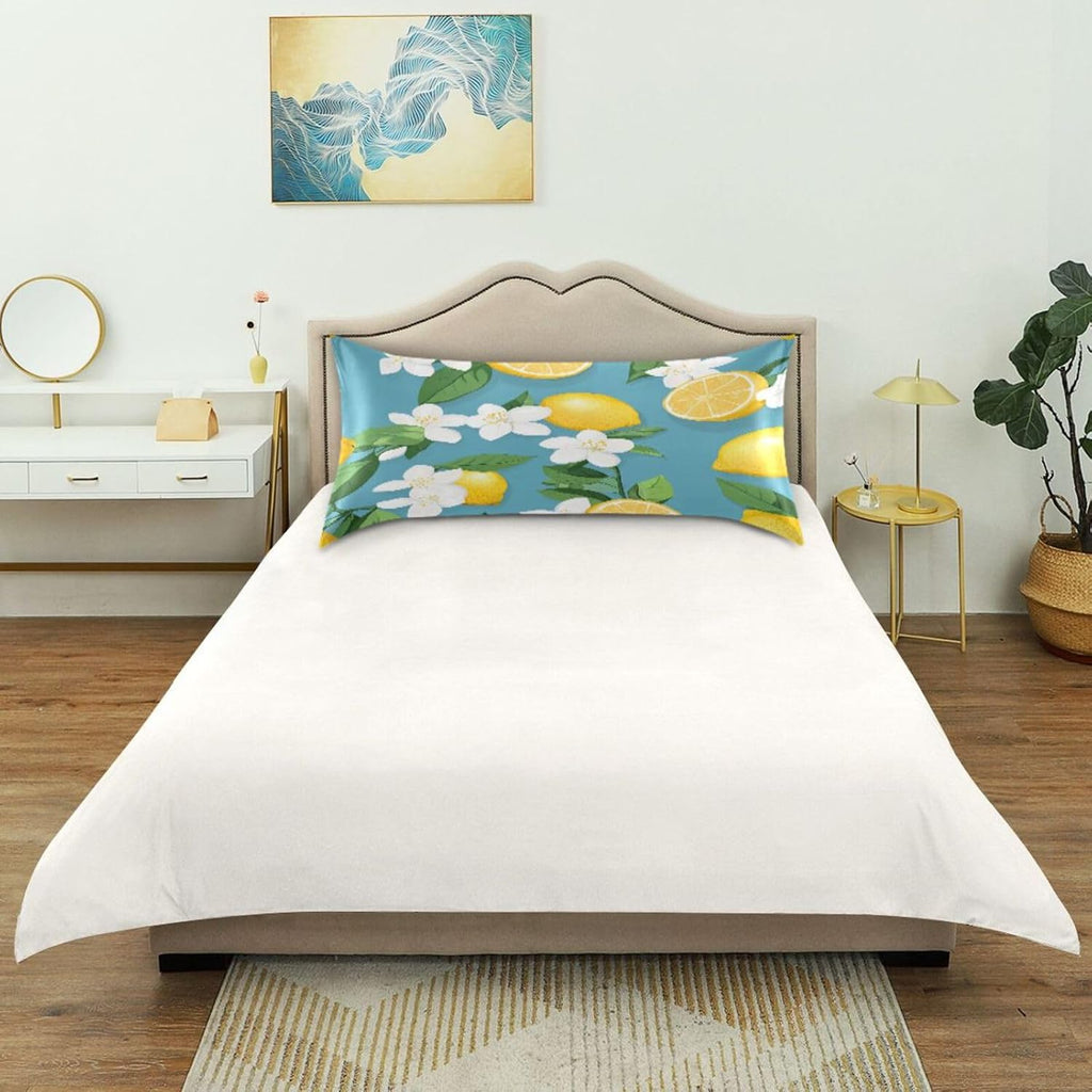 Yellow Lemons Satin Pillowcase for Hair and Skin Silk Pillowcase - Slip Cooling Satin Pillow Covers with Envelope Closure, Standard Size(20x26 inches)#226