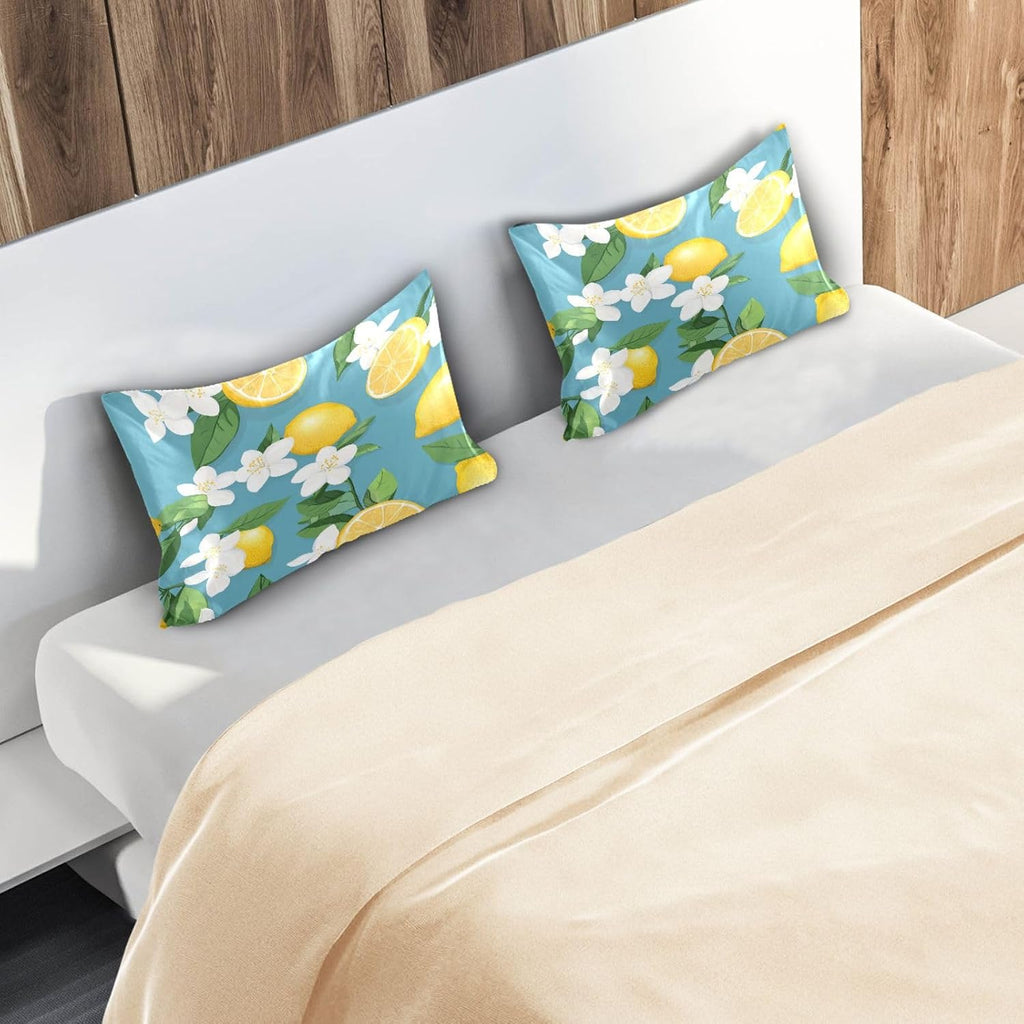 Yellow Lemons Satin Pillowcase for Hair and Skin Silk Pillowcase - Slip Cooling Satin Pillow Covers with Envelope Closure, Standard Size(20x26 inches)#226