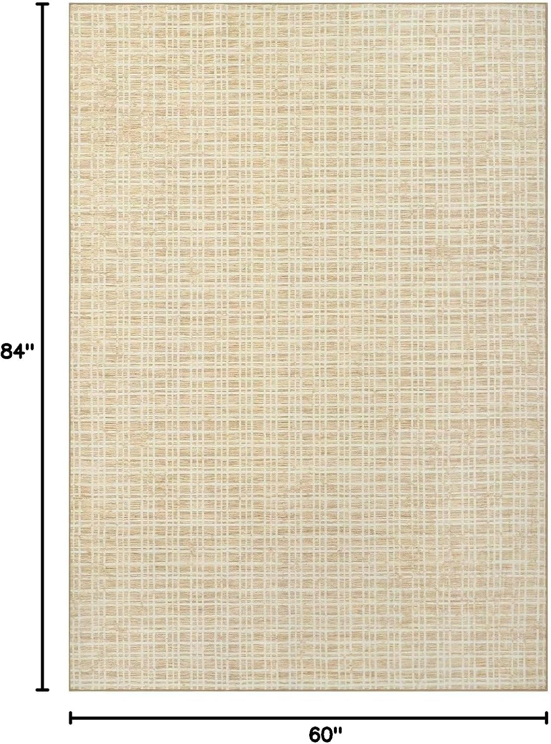 Soft Area Rug 5x7 Modern Lines Yellow Rug for Bedroom Washable Rug Low Pile Artistic Abstract Rug Contemporary Plush Rug Indoor Non-Slip Floor Carpet for Living Room Non-Shedding Floor Cover