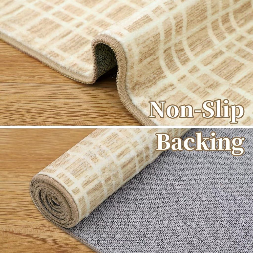 Soft Area Rug 5x7 Modern Lines Yellow Rug for Bedroom Washable Rug Low Pile Artistic Abstract Rug Contemporary Plush Rug Indoor Non-Slip Floor Carpet for Living Room Non-Shedding Floor Cover