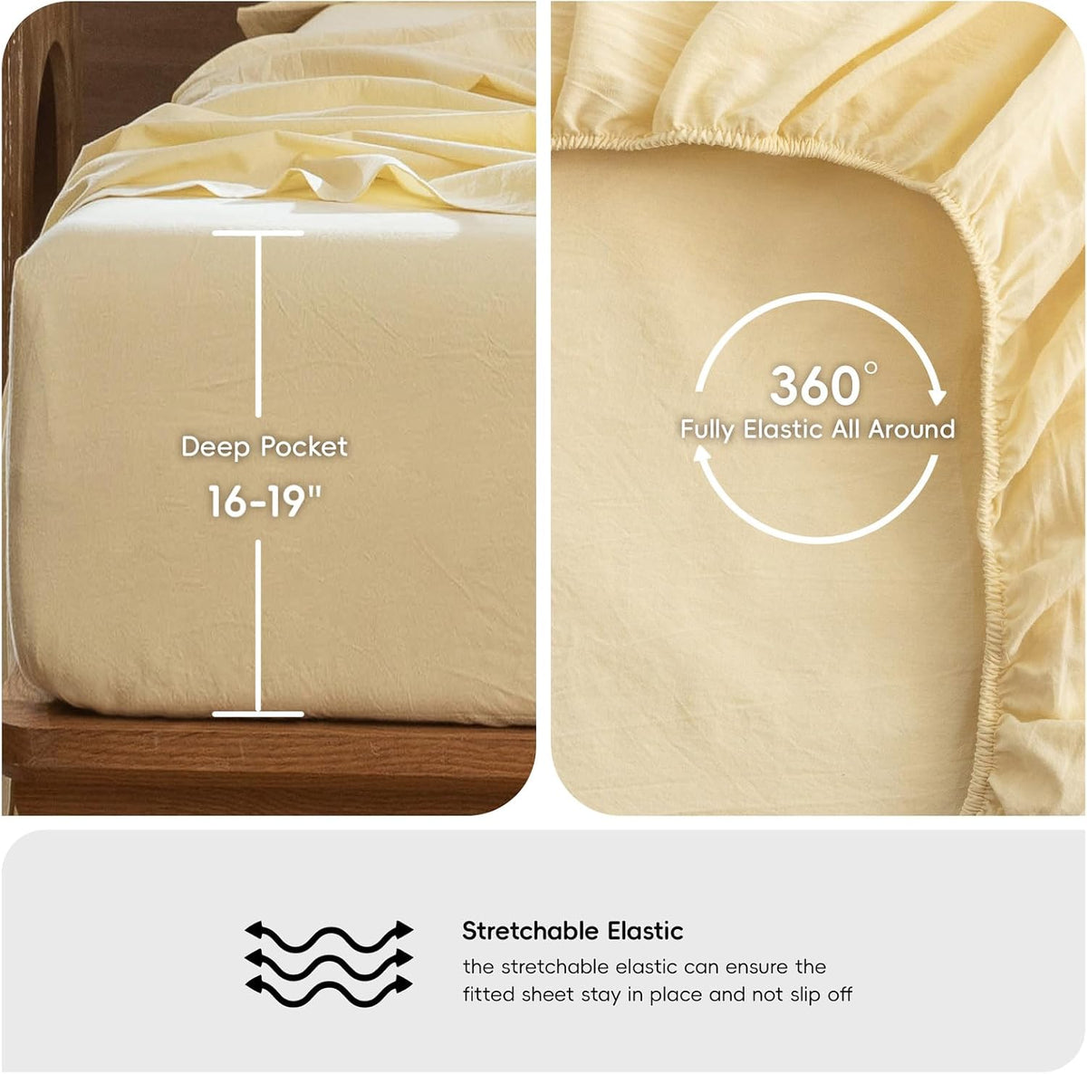 Fitted Sheet Only Washed Cotton Linen-Like Extra Deep Pocket Full