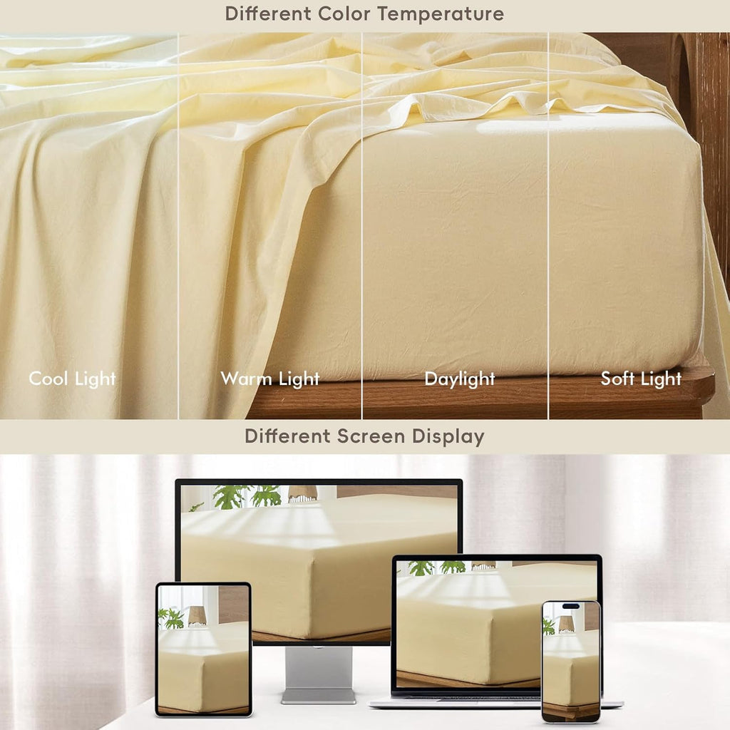 Fitted Sheet Only Washed Cotton Linen-Like Extra Deep Pocket Full