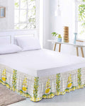 Lemon Gnomes Bed Skirt Queen Size 16 Inch Drop, Adjustable Elastic Wrap Around Bed Skirts Easy Fitting Dust Ruffle Bedskirt Bed Frame Cover Summer Country Yellow Fruit Wooden Plaid