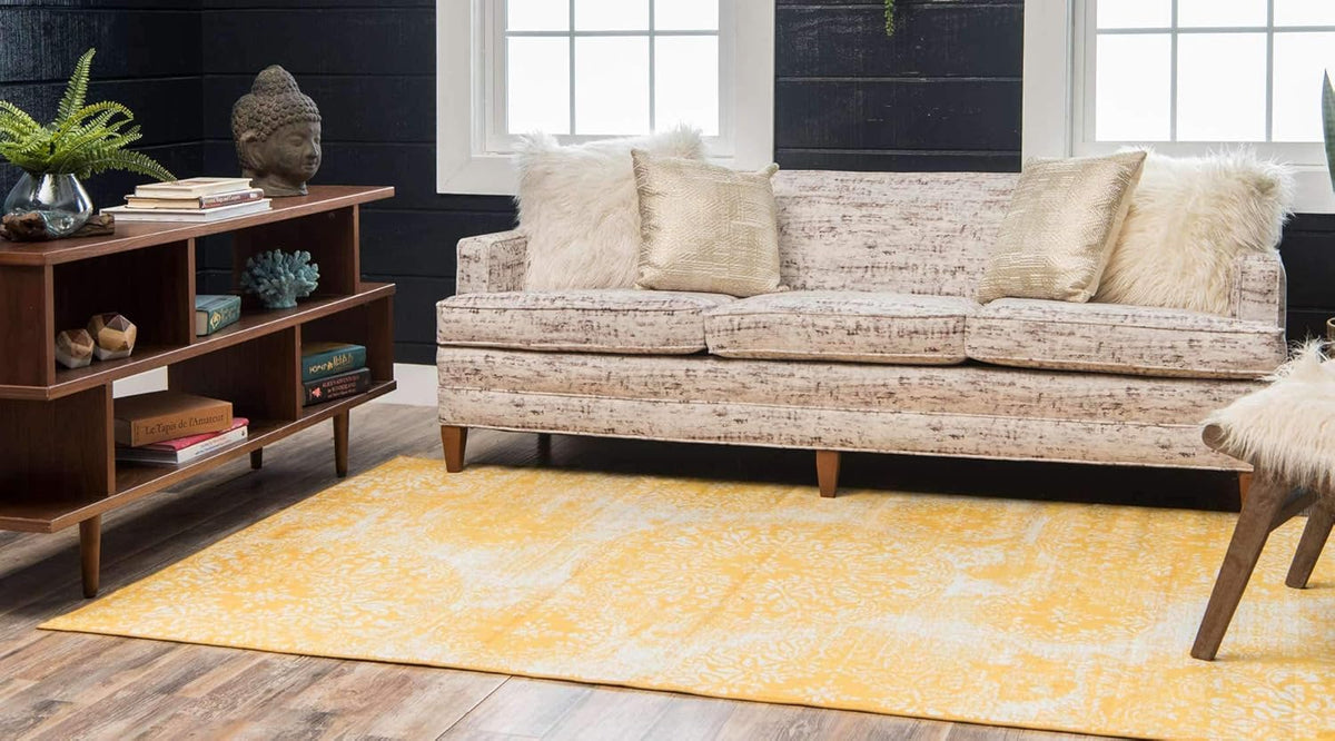 Sofia Collection Area Rug - Grand (5' 3" x 8' Rectangle, Yellow/ Ivory)