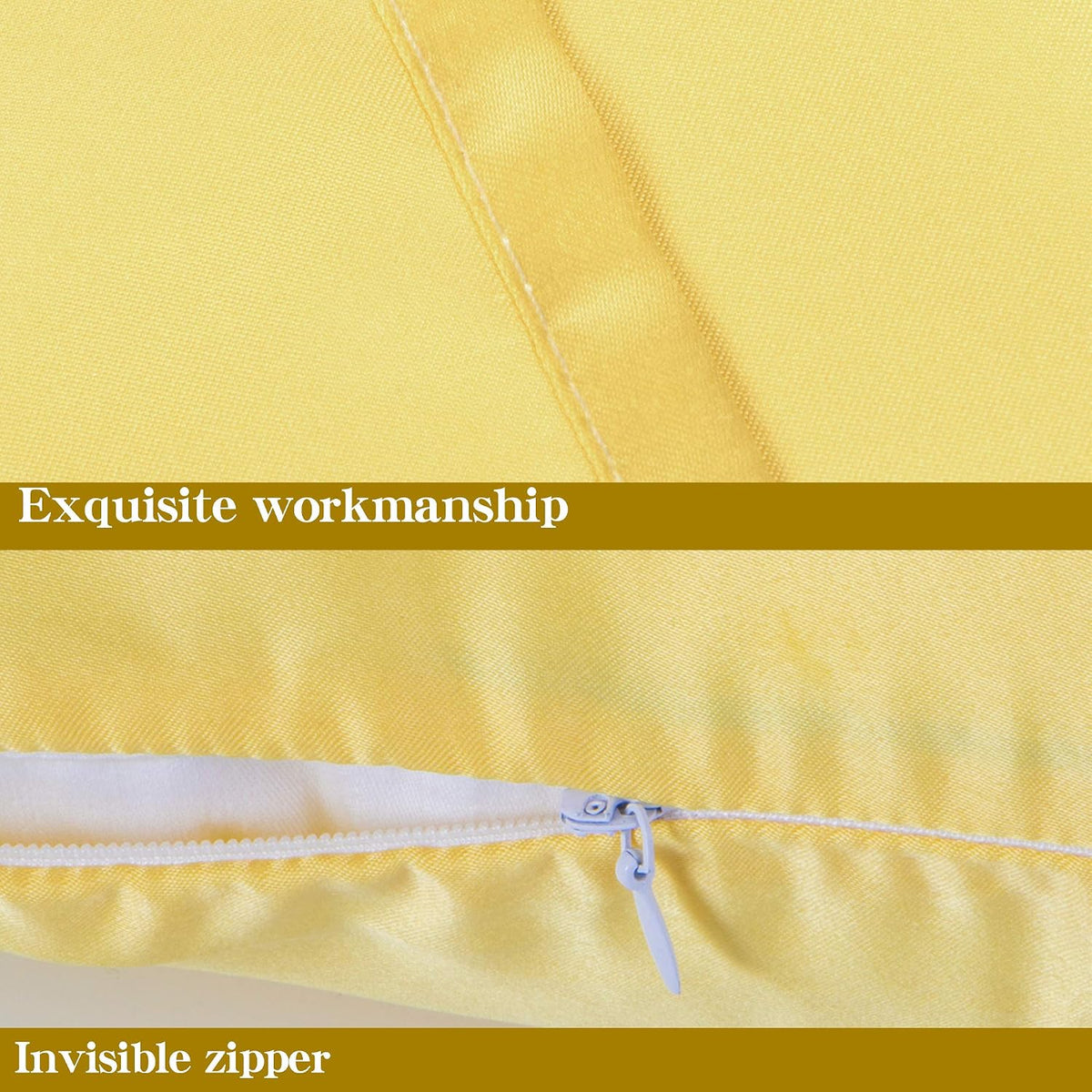Satin Pillowcases with Zipper for Hair and Skin, Set of 2 Smilar to Silk Pillow Cases, Machine Washable, Wrinkle-Free, Cooling Satin Pillow Cases Standard, 20x26 Inches, Yellow