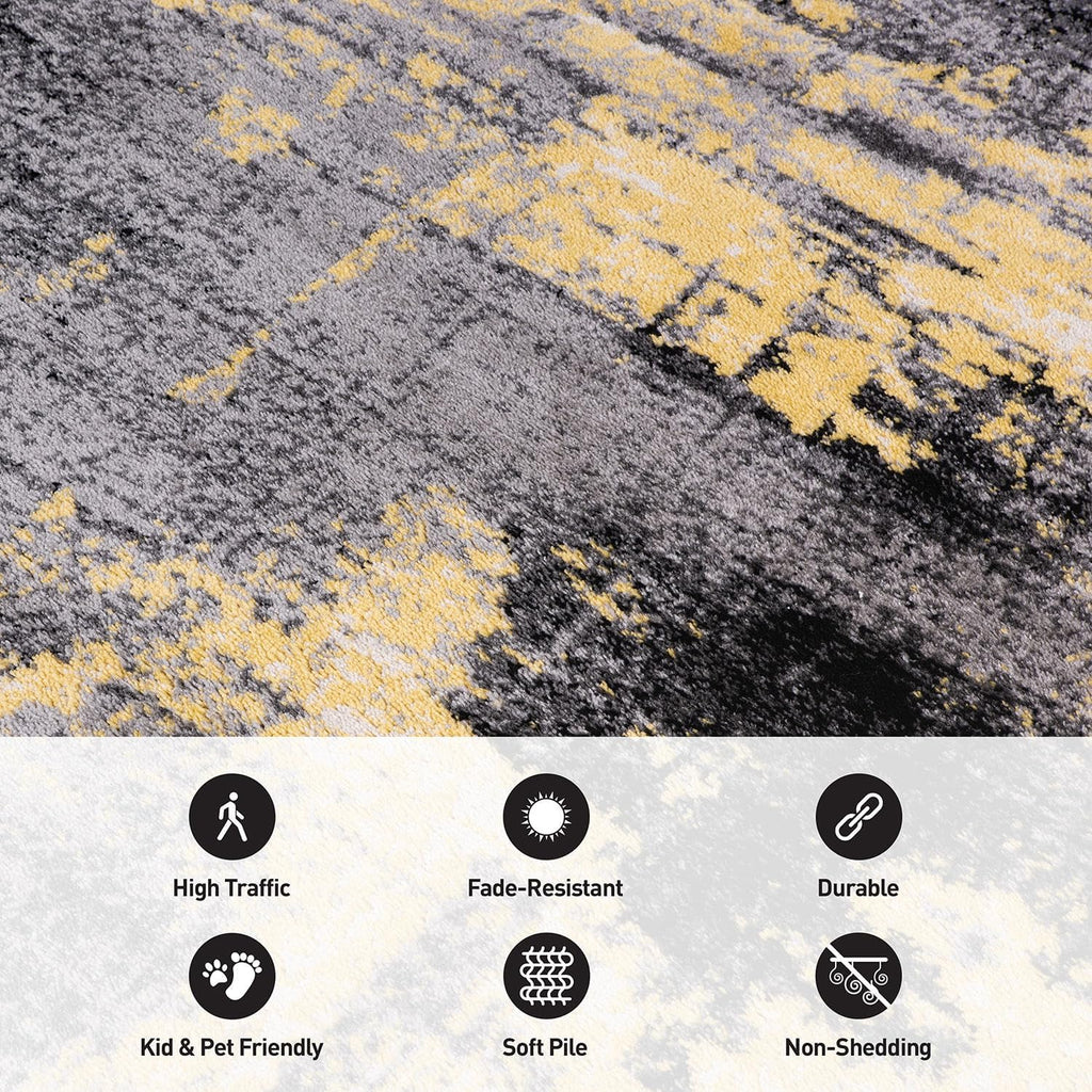 Modern Abstract Soft Living Room Bedroom Area Rug Yellow 5' x 7'