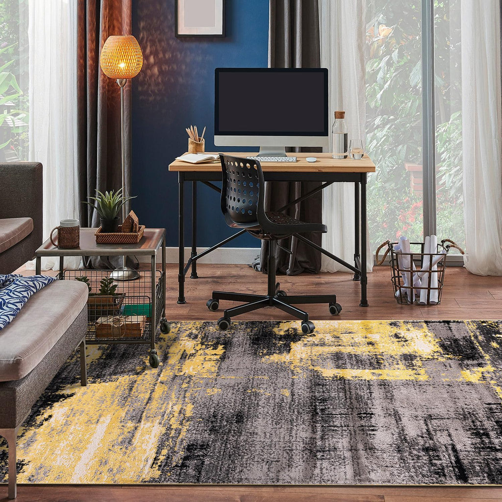 Modern Abstract Soft Living Room Bedroom Area Rug Yellow 5' x 7'