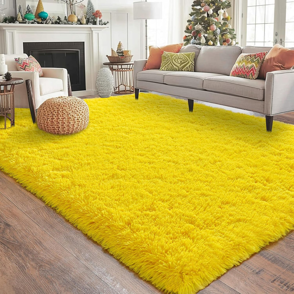 8x10 Large Area Rugs for Living Room, Fluffy Washable Yellow