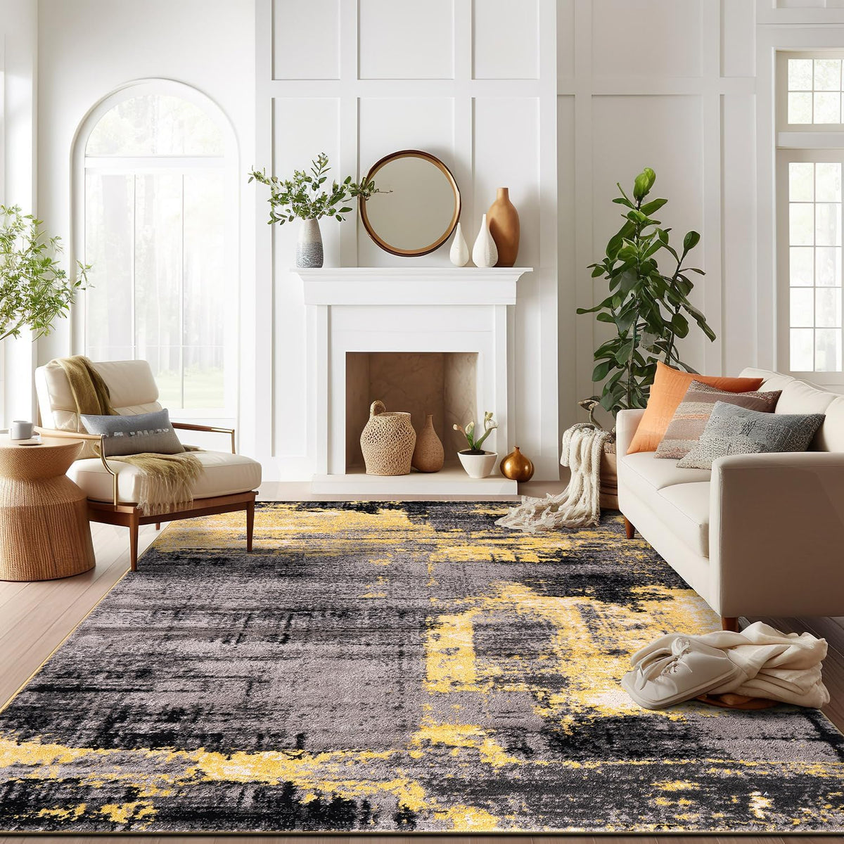 Modern Abstract Soft Living Room Area Rug Yellow 7'10" x 10'