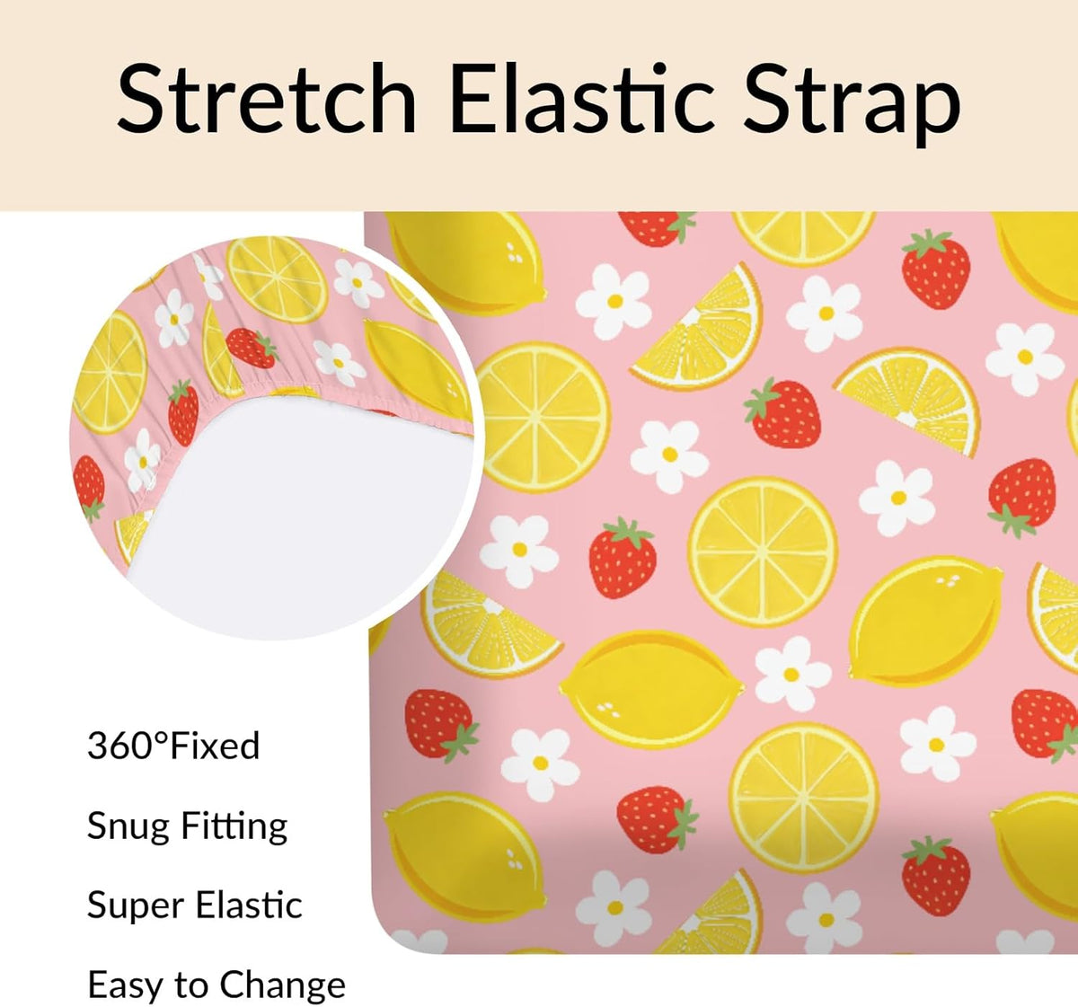 Vintage Lemon Boho Floral Baby Boys Girls Crib Sheets Pink Strawberry Daisy Flower Toddler Bed Sheets Summer Fruit Fitted Crib Mattress Cover for Standard Crib Mattresses 52''x28''