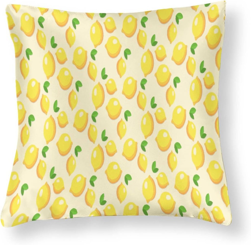 Satin Throw Pillow Covers Yellow Sweet Lemon Throw Pillow Cover Square Fresh Lemons Fruit Throw Pillow Cases Hidden Zipper for Home Bed Sofa 16"x16" Cooling Summer Pillow Covers