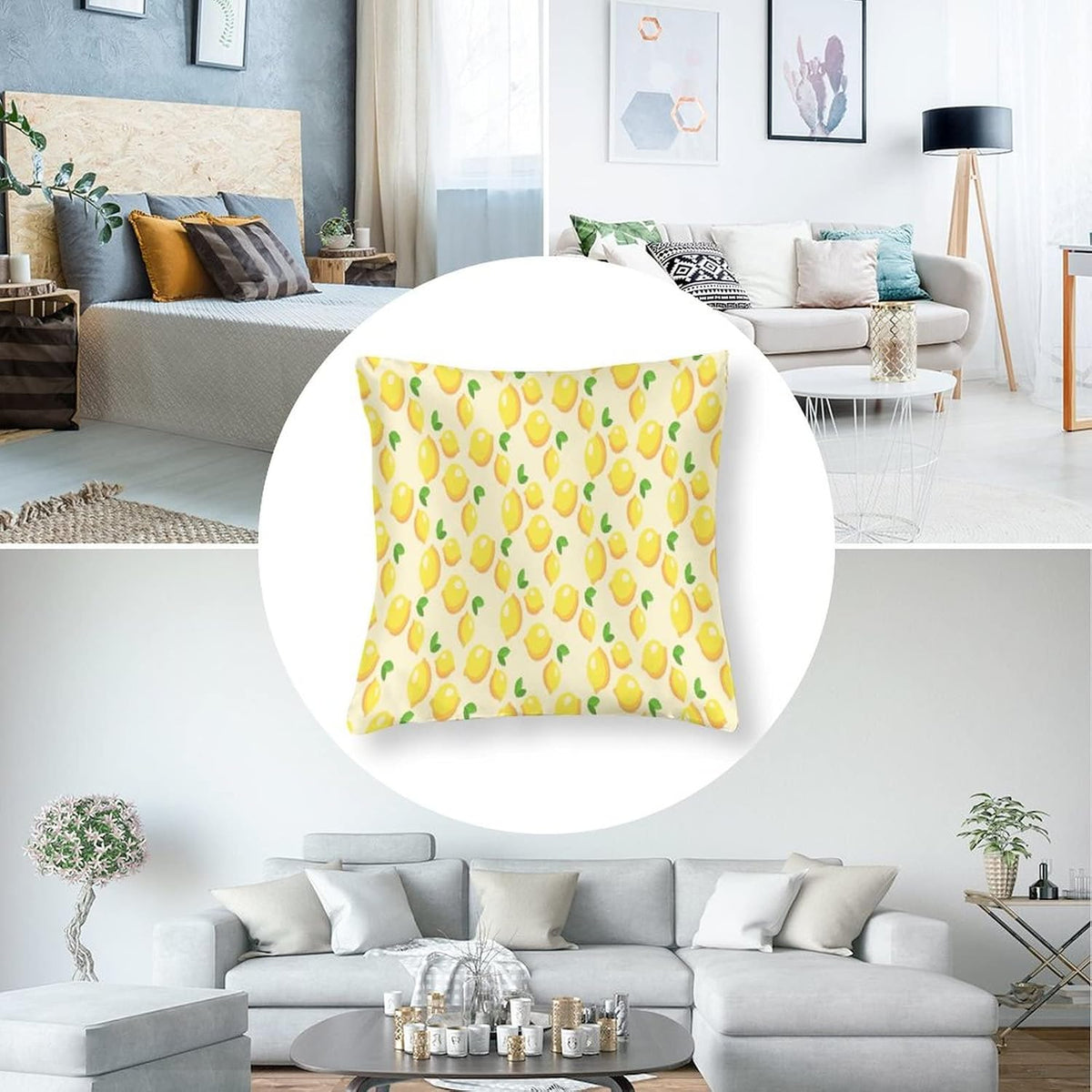 Satin Throw Pillow Covers Yellow Sweet Lemon Throw Pillow Cover Square Fresh Lemons Fruit Throw Pillow Cases Hidden Zipper for Home Bed Sofa 16"x16" Cooling Summer Pillow Covers