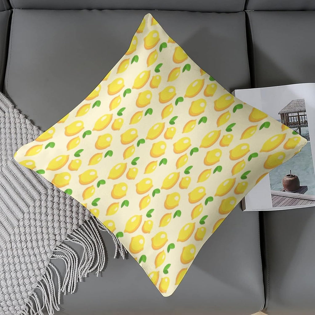 Satin Throw Pillow Covers Yellow Sweet Lemon Throw Pillow Cover Square Fresh Lemons Fruit Throw Pillow Cases Hidden Zipper for Home Bed Sofa 16"x16" Cooling Summer Pillow Covers
