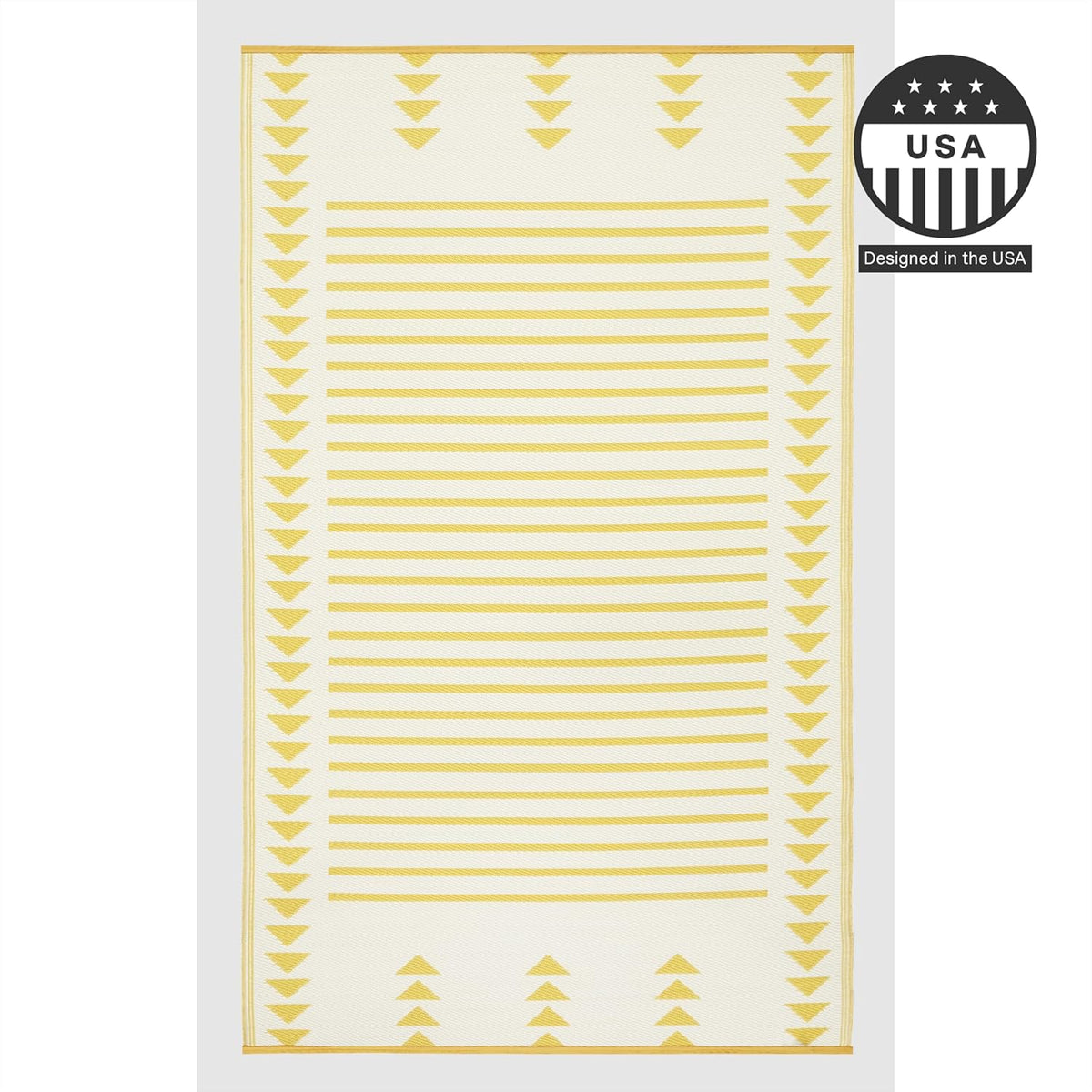 Outdoor Rug - Waterproof, Fade Resistant, Crease-Free - Premium Recycled Plastic - Geometric - Porch, Deck, Balcony, Mudroom, Laundry Room, Patio - Hampton - Yellow Crease Free - 3 x 5 ft