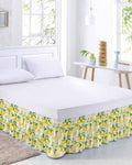 Yellow Lemon Bed Skirt Queen Size 16 Inch Drop, Adjustable Elastic Wrap Around Bed Skirts Easy Fitting Dust Ruffle Bedskirt Bed Frame Cover Summer Fruit Green Retro Farmhouse Leaf