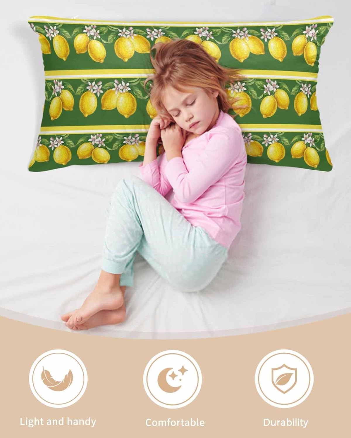 Summer Lemons Satin Pillowcase for Hair and Skin, Yellow Fruit Leaf Striped Green Background Silky Pillow Cases Standard Size with Zipper 1 Pack Soft Cooling Pillow Cover for Women Men, 20''x40''