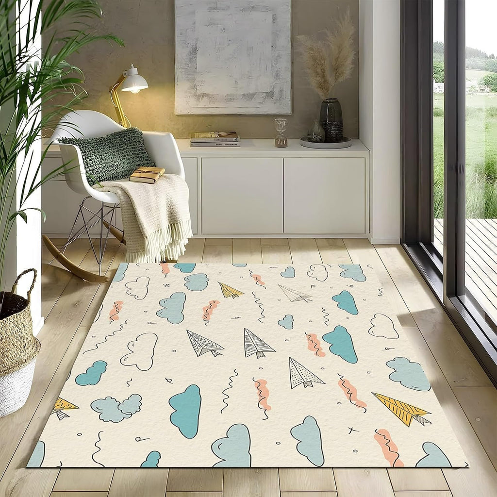 Washable Rugs 2 X 3 Ft, Modern Abstract Geometric Shapes Carpets, Ultra Soft Faux Wool Rug, Non Slip & Non-Shedding Low Pile Light Yellow Print Carpets for Living Room Bedroom Home Office Decor
