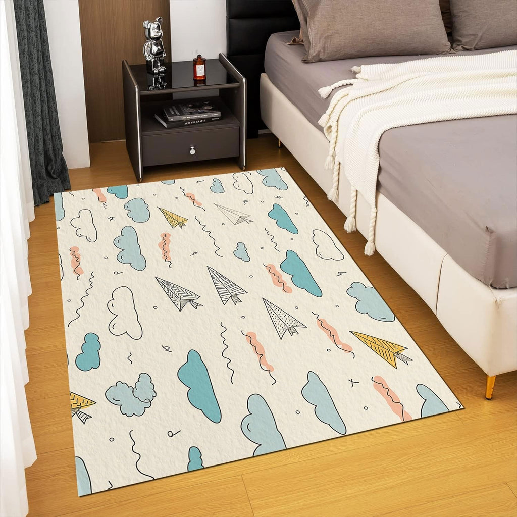 Washable Rugs 2 X 3 Ft, Modern Abstract Geometric Shapes Carpets, Ultra Soft Faux Wool Rug, Non Slip & Non-Shedding Low Pile Light Yellow Print Carpets for Living Room Bedroom Home Office Decor