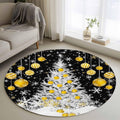 Round Rugs 3.3 Ft, Black Yellow Christmas Non Slip Area Rugs for Kitchen Bedroom Entryway, Xmas Tree Snowflake Winter Washable Carpet Runner Rug Floor Mats for Bedroom Home Decor