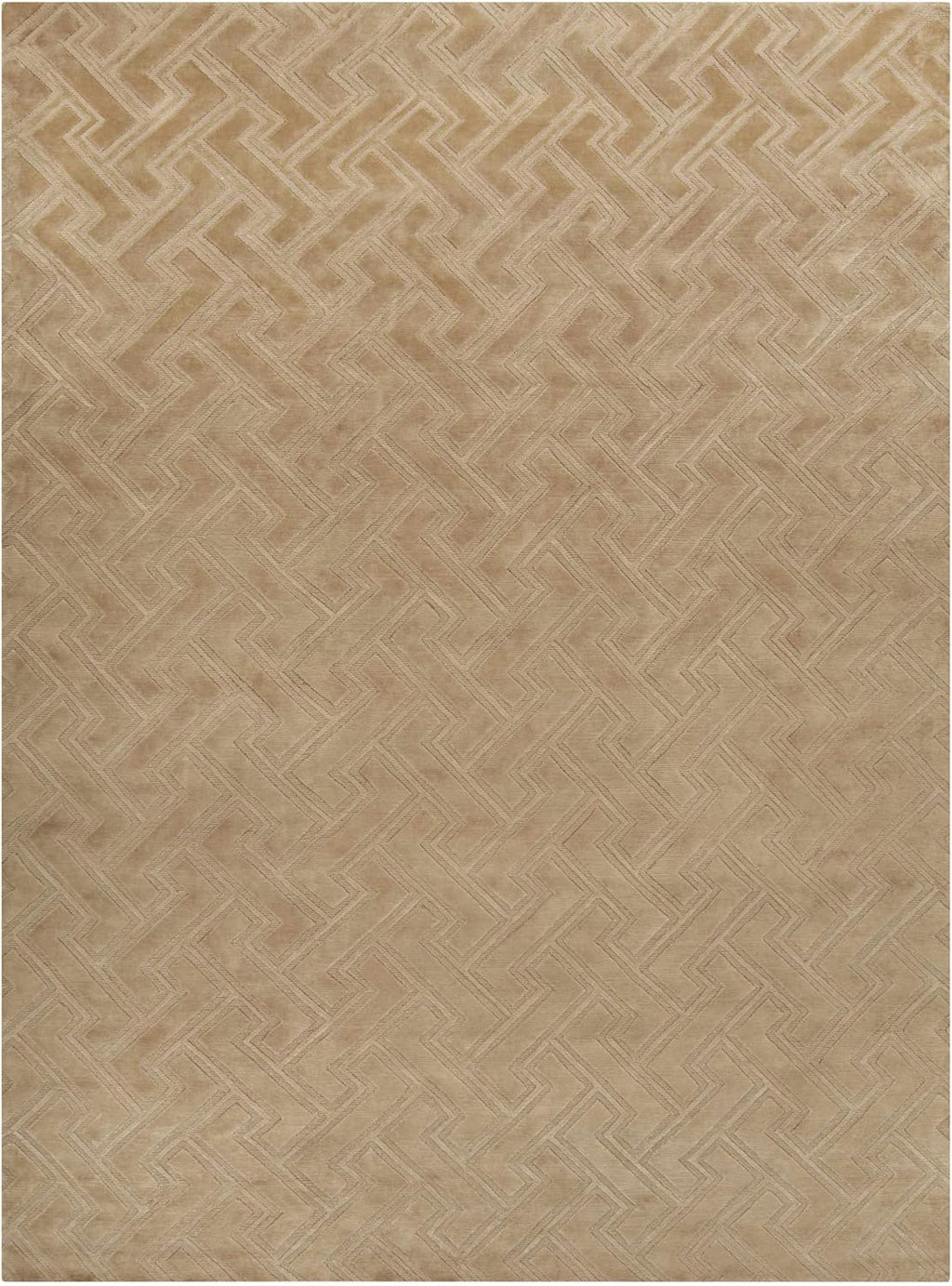 Kittery Wool Area Rug - Geometric Abstract Greek Key Zig - Contemporary Modern Minimalist Transitional Tone - Faded Driftwood, Off White, Light Beige, Yellow, Olive - 2' x 3'