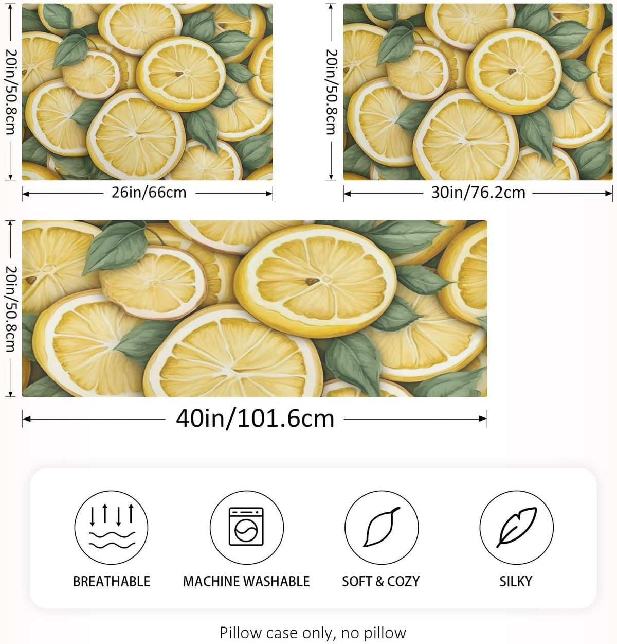 Yellow Lemons Leaves Satin Pillowcase for Hair and Skin Body Bed Pillow Cases Standard Size 20"X26" Throw Pillow with Envelope Closure for Men