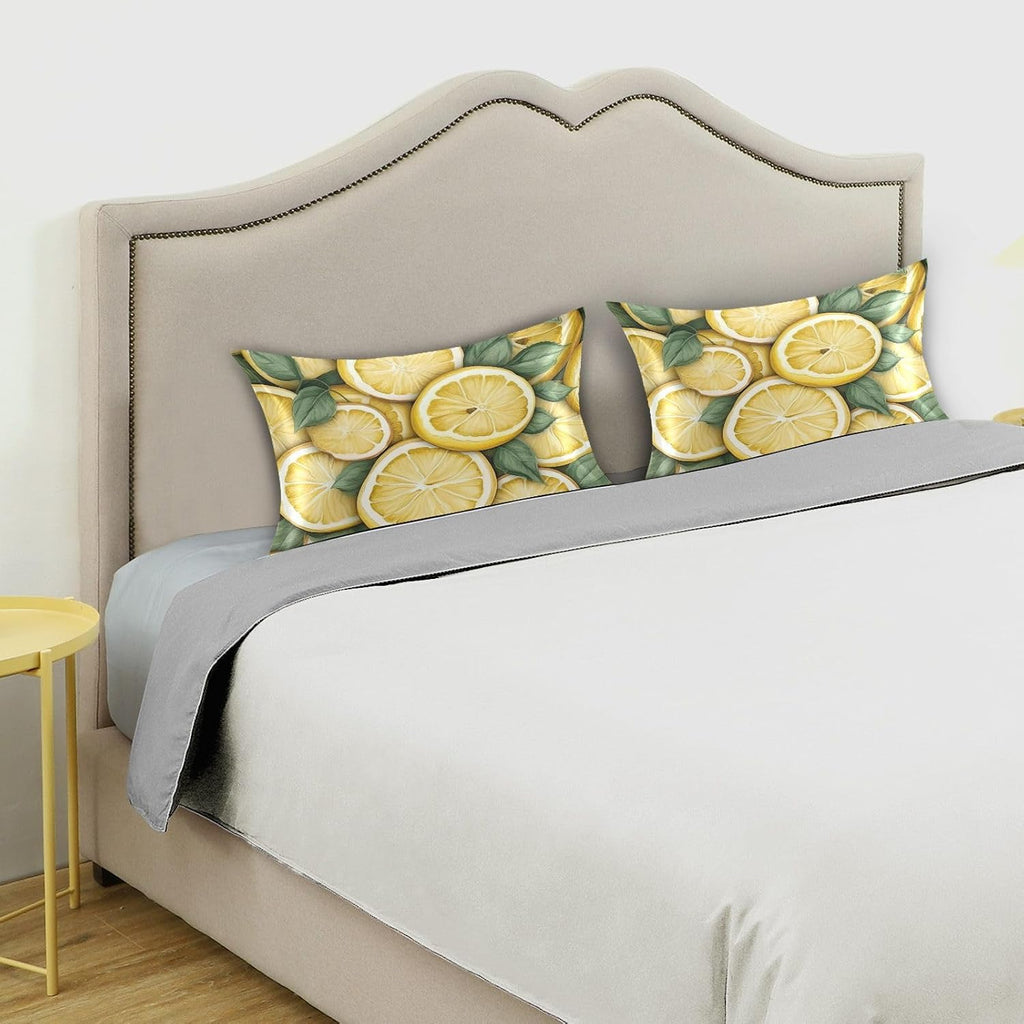 Yellow Lemons Leaves Satin Pillowcase for Hair and Skin Body Bed Pillow Cases Standard Size 20"X26" Throw Pillow with Envelope Closure for Men