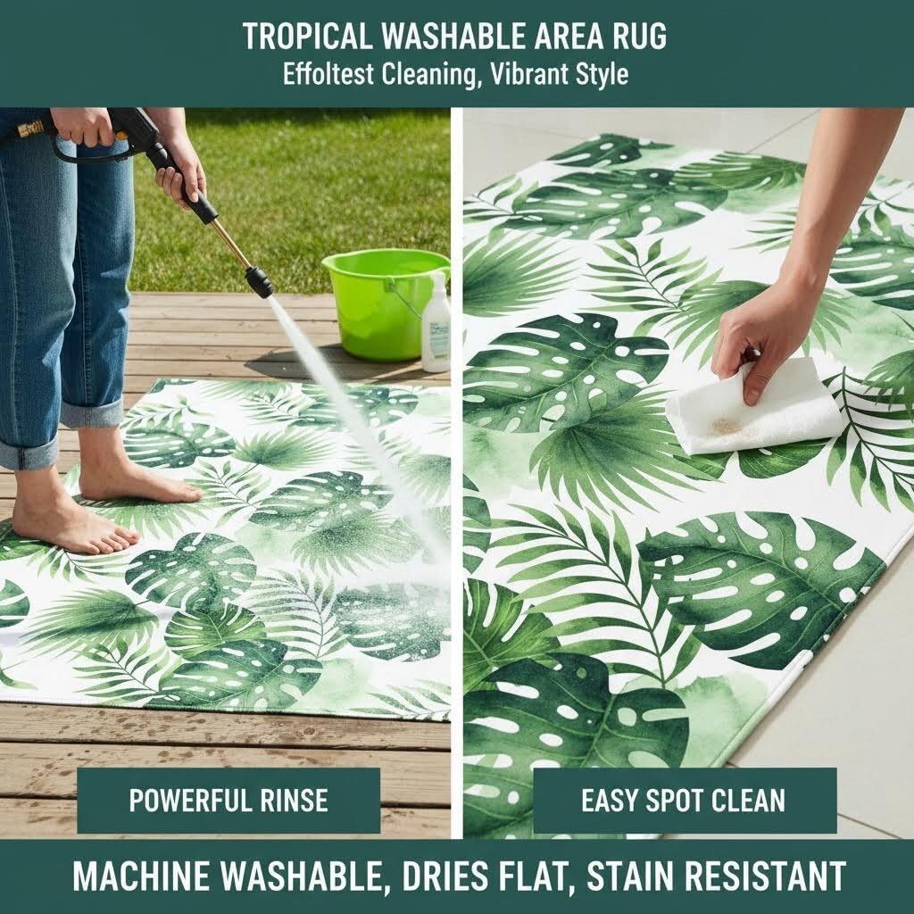Yellow Pink Leaf Indoor Outdoor Rugs for Camping Patio Balcony Backyard Nursery Black and White Striped Rug 5x8 Garden Pool Front Yard Home Entrance Durable Anti Slip Tropical Area Rug