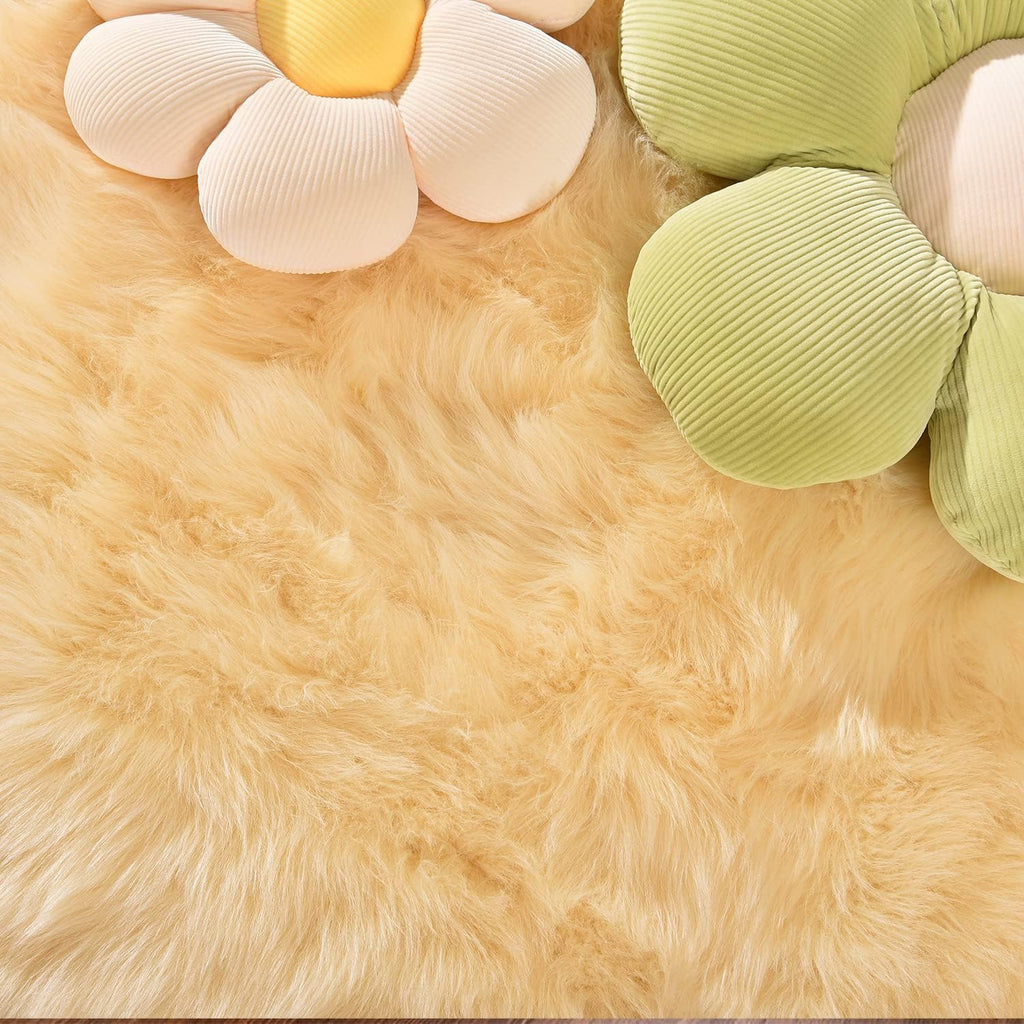 Yellow Rug for Bedroom 3x5 Area Bedside Rug Faux Sheepskin Fur Rugs for Living Room Décor Boho Rugs, Rectangle