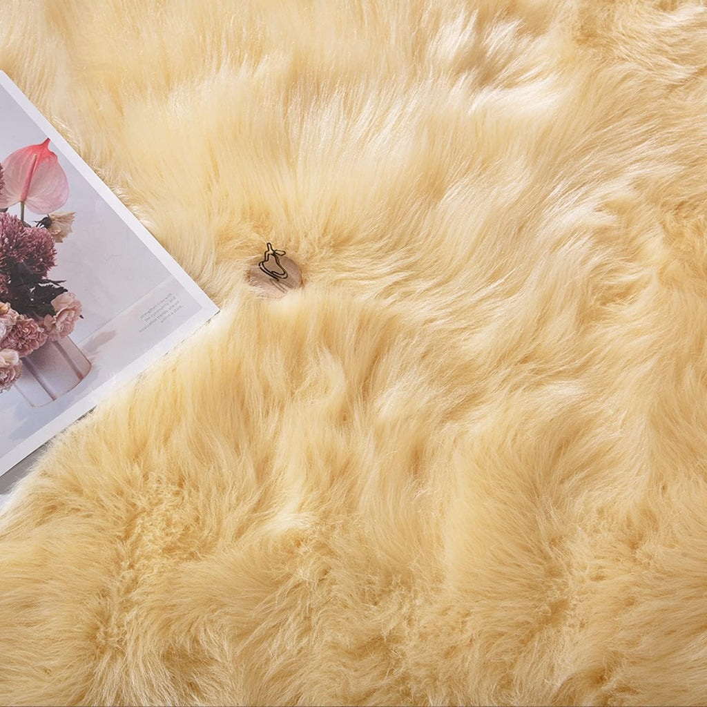 Yellow Rug for Bedroom 3x5 Area Bedside Rug Faux Sheepskin Fur Rugs for Living Room Décor Boho Rugs, Rectangle