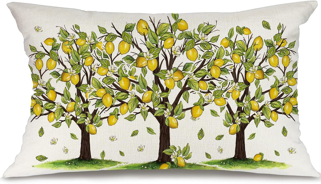 Summer Lemon Trees Pillow Cover 12x20 Inch - Farmhouse Lemon Citrus Decor Throw Pillow Case for Sofa, Bedroom, Living Room