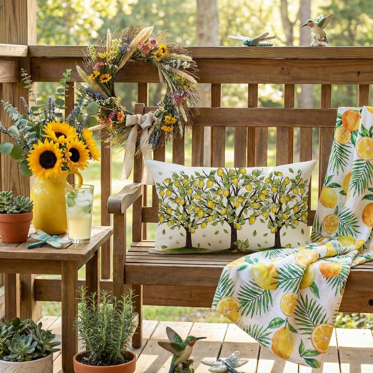 Summer Lemon Trees Pillow Cover 12x20 Inch - Farmhouse Lemon Citrus Decor Throw Pillow Case for Sofa, Bedroom, Living Room