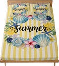 3 Pieces Twin XL Fitted Sheet Set, Summer Sea Stars Shells Lemon Deep Pocket Up to 16", Vintage Yellow Striped Soft Elastic Bed Sheets and Pillow Cases Secure Fit