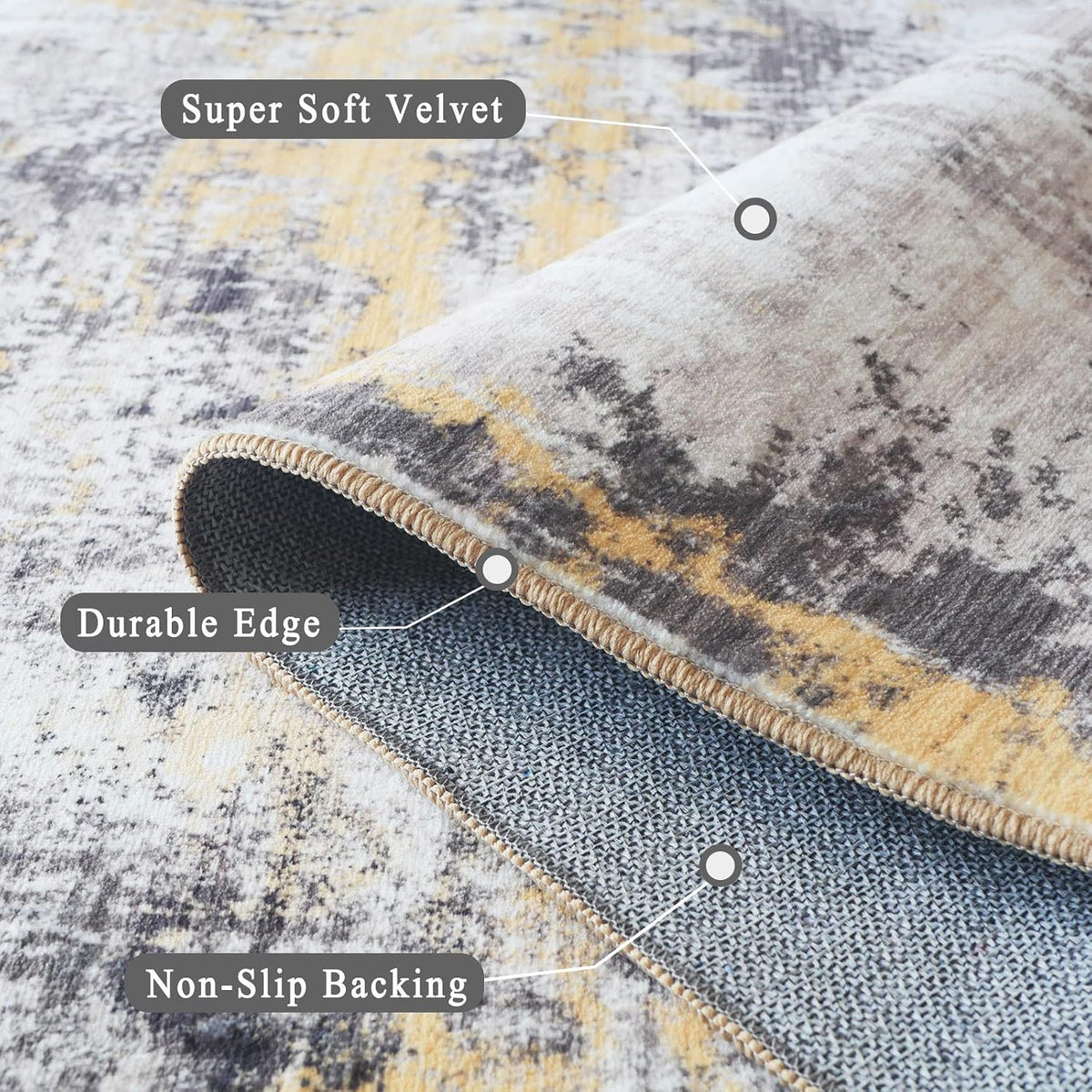 4x6 Rug, Small Area Rug for Living Room, Bedroom, Kitchen, Machine Washable Non-Slip Throw Rug, Modern Abstract Carpet for Entryway Nursery Coffee Table - Durable (Yellow)
