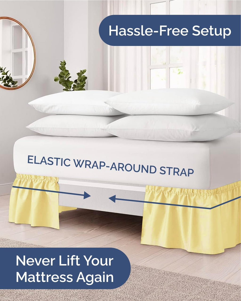 CGK Linens Wrap Around Dust Ruffle Bed Skirt - Queen, 12" Yellow