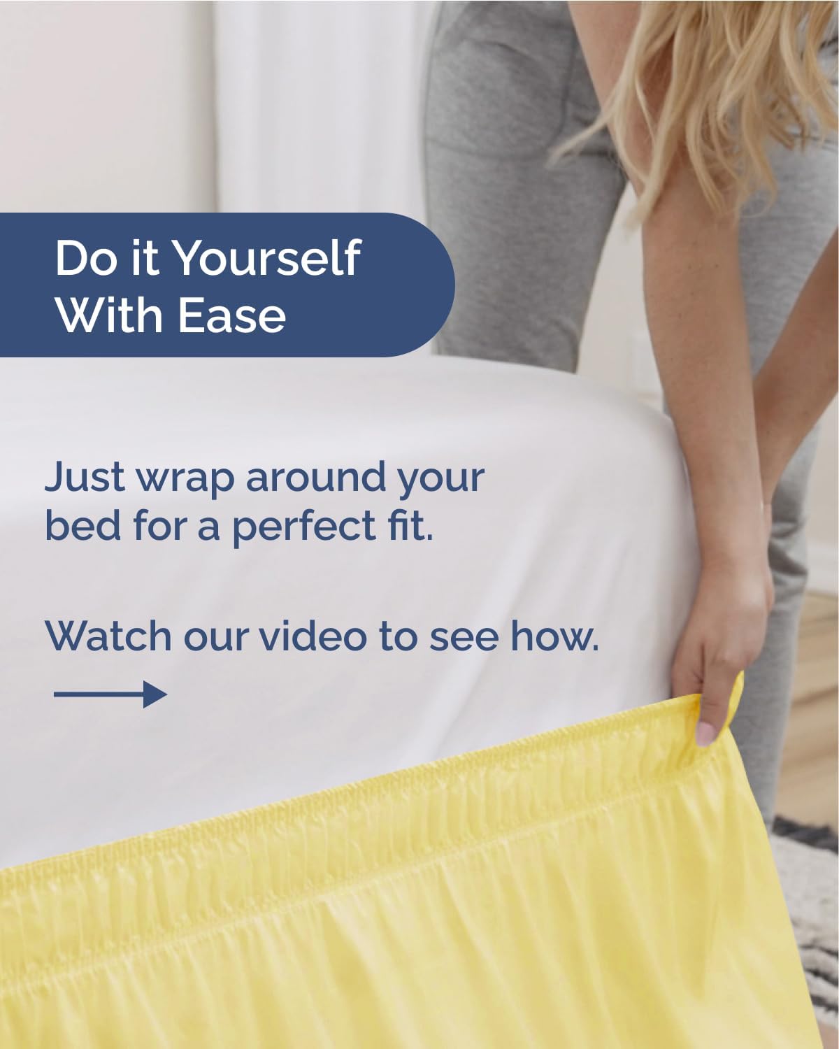 CGK Linens Wrap Around Dust Ruffle Bed Skirt - Queen, 12" Yellow