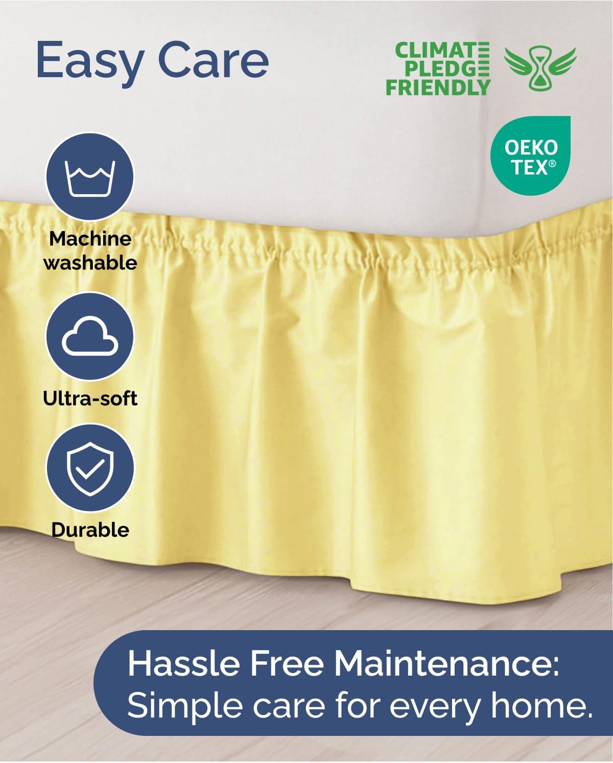 CGK Linens Wrap Around Dust Ruffle Bed Skirt - Queen, 12" Yellow