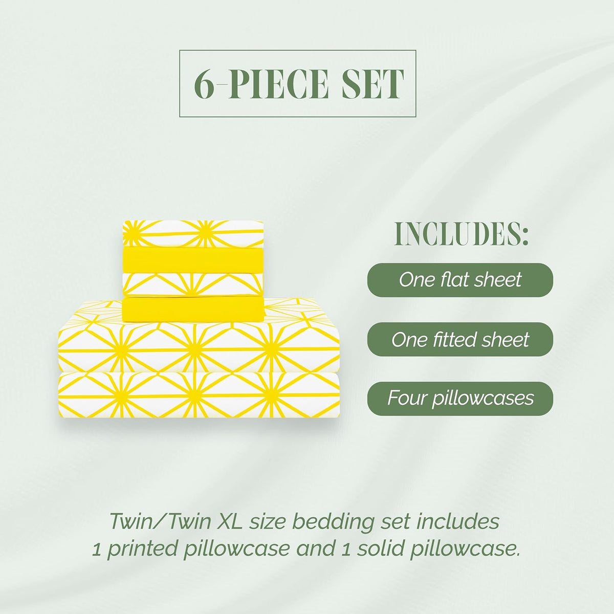 Luxury Soft 6-Piece Cube Geometric Pattern Sheet Set - 1500 Premium Quality Microfiber - Wrinkle and Fade Resistant Coziest Bedding Set, All Around Elastic Fitted Sheet, Queen, Yellow
