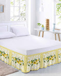 Yellow Lemons Bed Skirt Queen Size 16 Inch Drop, Adjustable Elastic Wrap Around Bed Skirts Easy Fitting Dust Ruffle Bedskirt Bed Frame Cover Summer Botanical Checkered Farmhouse