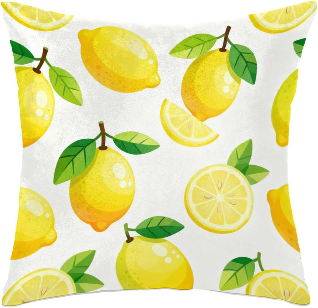 Fruit Lemon Yellow Pillow Covers 16x16 Inch Decorative Square Pillow Cases Soft Standard Modern Throw Pillow Covers for Home Sofa Living Room Bedroom Decor