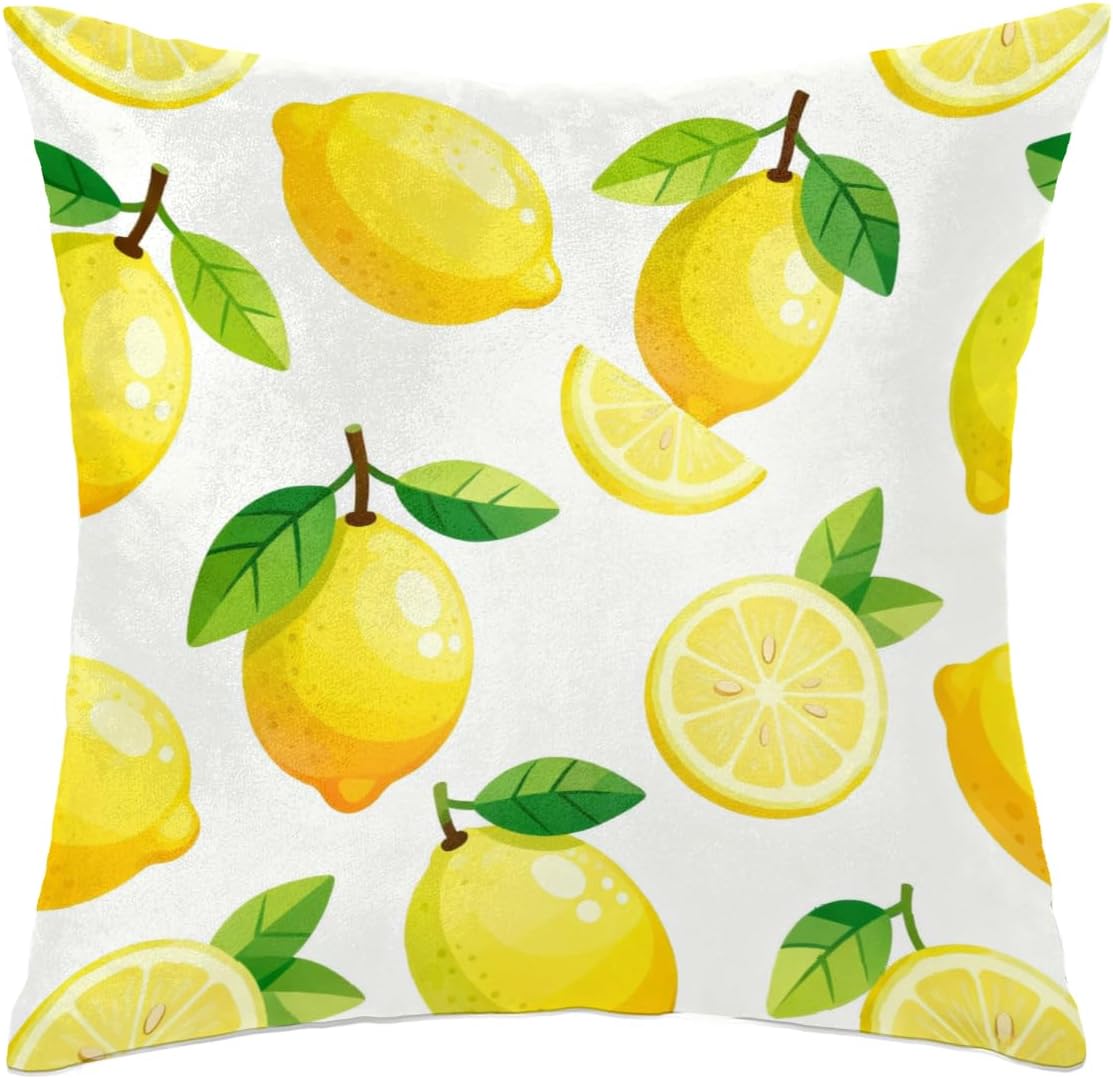 Fruit Lemon Yellow Pillow Covers 16x16 Inch Decorative Square Pillow Cases Soft Standard Modern Throw Pillow Covers for Home Sofa Living Room Bedroom Decor