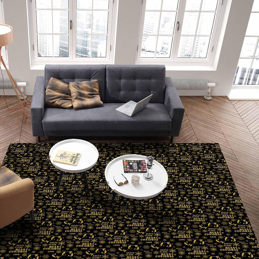 Yellow Black Christmas Snowflake Area Rug for Living Room 2x3 Modern Rug Washable Abstract Area Rug Large Non Slip Winter Xmas Geometric Floral Texture Floor Carpet Mat Indoor Rug for Bedroom Nursery